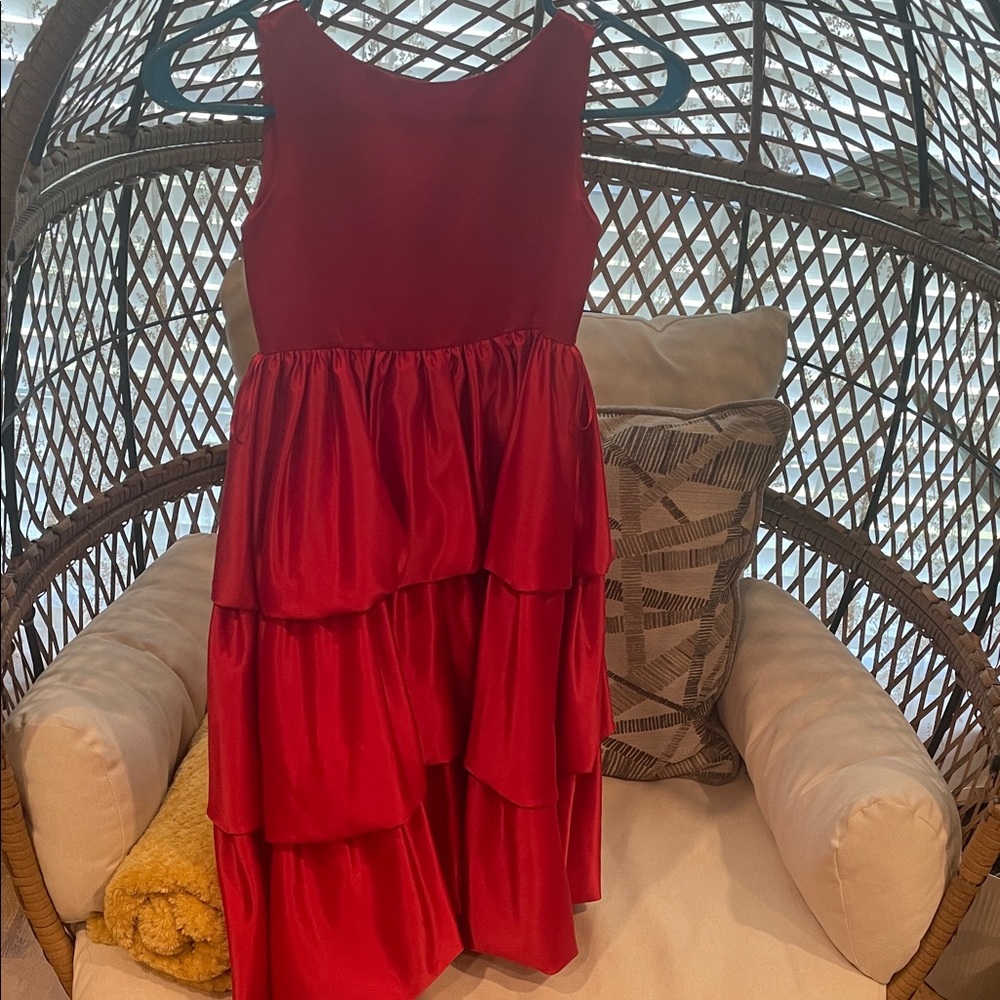Red Tiered Satin Girls' Formal Dress